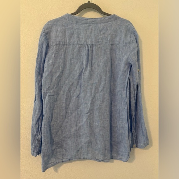 HIHO Tortola 100% Linen Shirt Henley Roll Tab Sleeves Coastal Relaxed Size Large - Picture 2 of 10